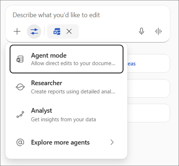 Agent mode in Word