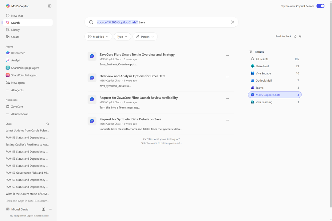 Copilot conversation history search